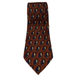 JZ Richards Men's Tie Brown & Blue Peacock Inspired Print Silk Necktie ~61 x 3.8